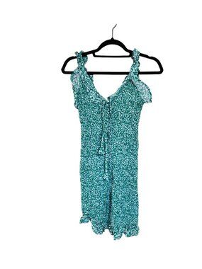 Green Floral Smocked Sleeveless Romper XS By Jopsa 100% Rayon Lightweight & Stre